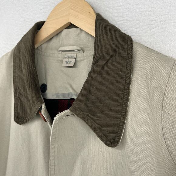 LL BEAN Jacket Mens L Canvas Barn Chore Field Coat Wool Plaid Flannel Lined Gray - Picture 8 of 16